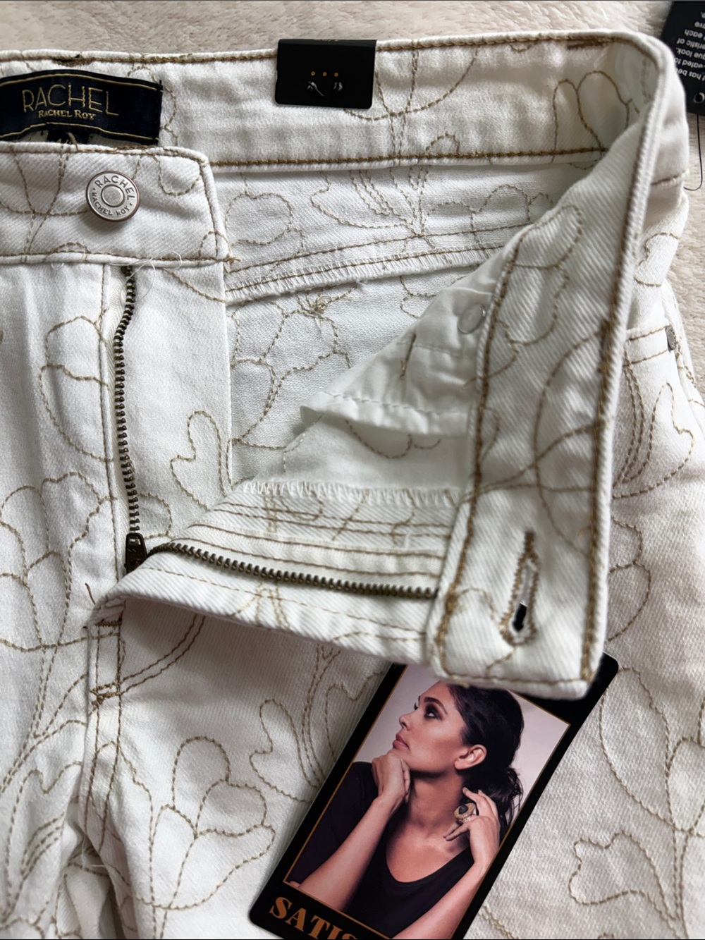 NWT Rachel Rachel Roy Satisfied White Floral Beige Embroidered Bootcut Jeans 4 - Picture 12 of 14